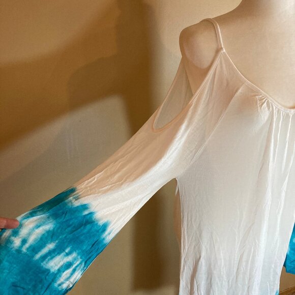 #76 NWOT Venus White Blue Tie Dye Summer Dress, Size Large - Picture 4 of 6
